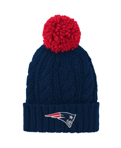 Outerstuff Kids' Big Girls Navy New England Patriots Team Cable Cuffed Knit Hat With Pom In Blue