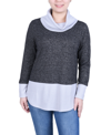 NY COLLECTION WOMEN'S LONG SLEEVE COWL NECK COLORBLOCKED TOP