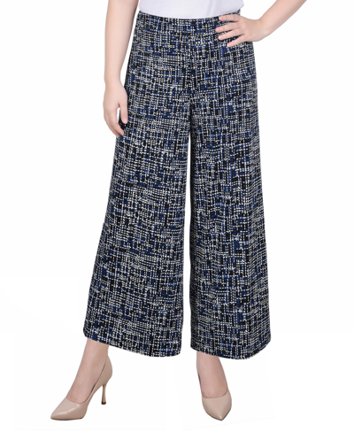 Ny Collection Petite Short Mid Rise Pull On Wide-leg Palazzo Pant In Royal Abstract