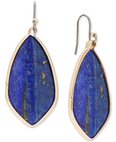 Lucky Brand Gold-tone Blue Stone Drop Earrings