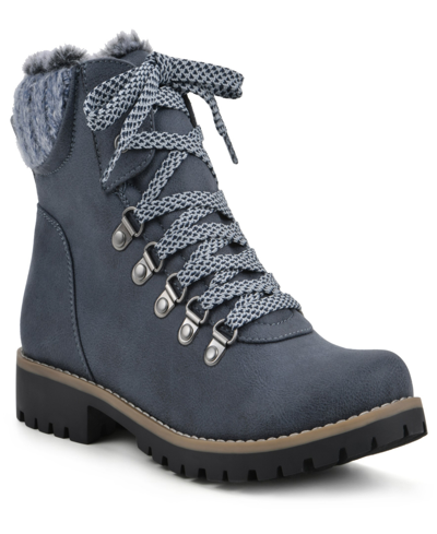 Cliffs By White Mountain Women's Prized Lace-up Hiker Booties In Navy Fabric