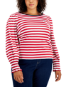 TOMMY HILFIGER PLUS SIZE STRIPED SMOCKED-CUFF TOP