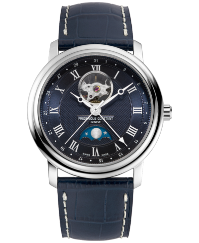 Frederique Constant Men's Swiss Automatic Classics Navy Leather Strap Watch 40mm