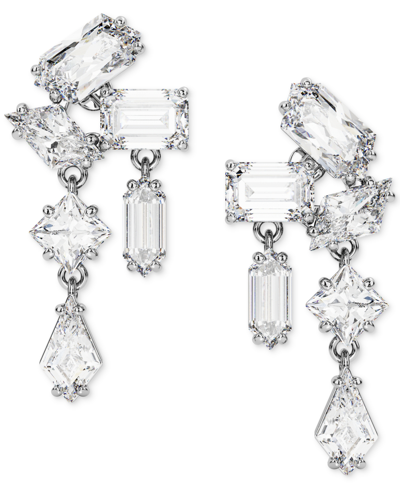 Swarovski Silver-tone Mesmera Crystal Cluster Drop Earrings