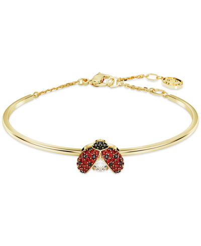 Swarovski Gold-tone Multicolor Pave Ladybug Bangle Bracelet In Red