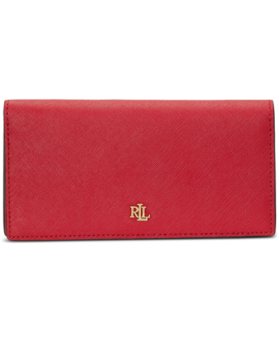 Ralph Lauren Crosshatch Leather Slim Snapped-closure Wallet In Red