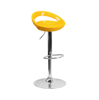 Emma+oliver Rounded Cutout Back Swivel Adjustable Height Barstool, Chrome Base In Yellow