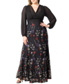 Kiyonna Isabella Embroidered Long Sleeve Gown In Enchanted Garden