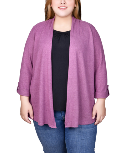 Ny Collection Plus Size 3/4 Sleeve Two In One Top In Damson