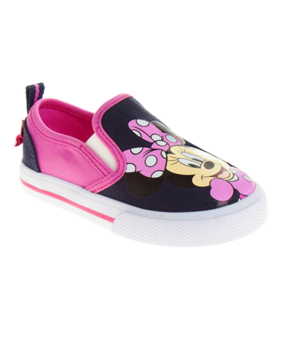 Disney Kids' Little Girls Minnie Mouse Slip On Canvas Sneakers In Navy,fuchsia