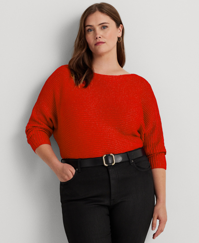 Lauren Ralph Lauren Plus-size Dolman-sleeve Boatneck Sweater In Martin Red Lurex