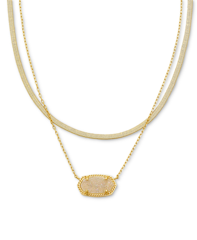 Kendra Scott 14k Gold-plated Drusy Stone & Herringbone Chain Layered Pendant Necklace, 16" + 3" Extender In Iridescent Drusy