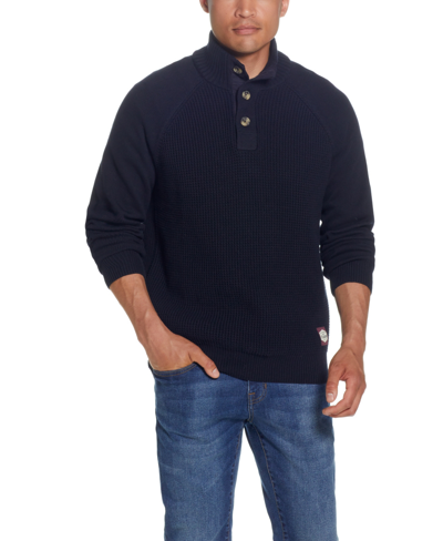 Weatherproof Vintage Men's Button Mock Neck Sweater In Navy