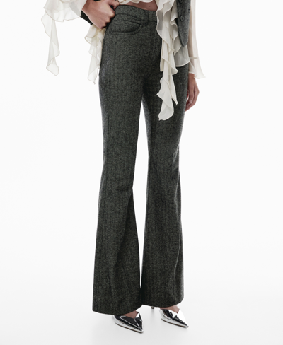 Mango Herringbone Wool Pants In Gray