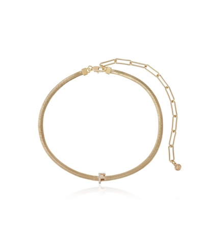 Ettika Initial Herringbone 18k Gold Plated Necklace In Letter F