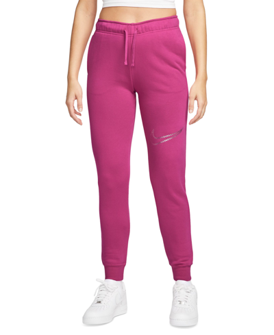 Nike Women's Sportswear Club Fleece Shine Mid-rise Pants In Fireberry