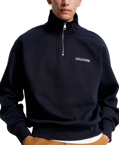 Tommy Hilfiger Men's Quarter-zip Long Sleeve Logo Sweatshirt In Desert Sky