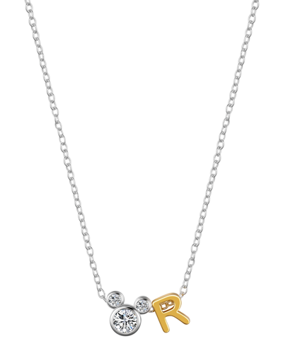Disney Unwritten  Cubic Zirconia Mickey Mouse Initial Pendant Necklace In Two-tone-r