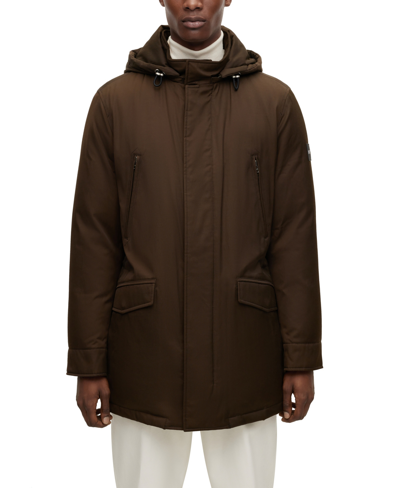 Hugo Boss Down-filled Hooded Jacket With Logo Patch In Light Green