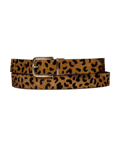 Lucky Brand Women's Genuine Haircalf Leopard And Smooth Genuine Leather Reversible Belt In Brown