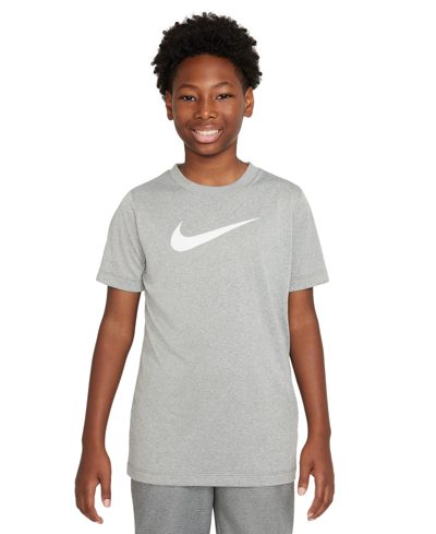 Nike Kids' Big Boys Dri-fit Legend Graphic T-shirt In Tumbled Grey