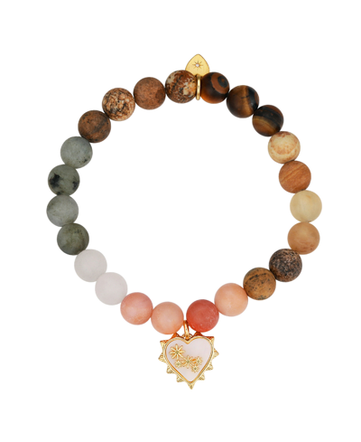 Unwritten Mother Of Pearl Heart And Star Multi Color Stone Beaded Stretch Bracelet In Gold