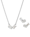 Swarovski Mesmera Mixed Cut Pendant Necklace & Stud Earrings Set In Rhodium Plated In Silver