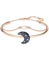 Swarovski Rose Gold-tone Pave Crescent Moon & Imitation Pearl Double-row Bangle Bracelet In Multicolored