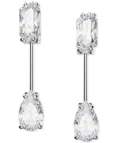 Swarovski Rhodium-plated Mixed Crystal & Bar Drop Earrings In Silver