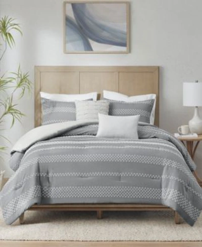 Madison Park Drew 5 Pc. Clipped Jacquard Comforter Set In Gray