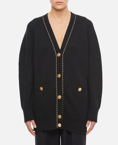 Versace Essential Series Wool Knit Button-front Sweater In Black