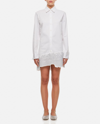 Jw Anderson Distressed Glitter Hem Tunic Cotton Shirt Dress In White
