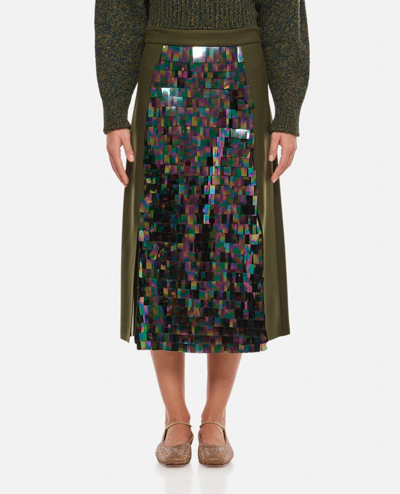 Plan C Wool Sequins Midi Skirt In Green