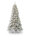 SEASONAL FROSTED ACADIA 7.5' PRE-LIT FULL FLOCKED PE MIXED PVC TREE WITH METAL STAND, 3265 TIPS, 400 CHANGING