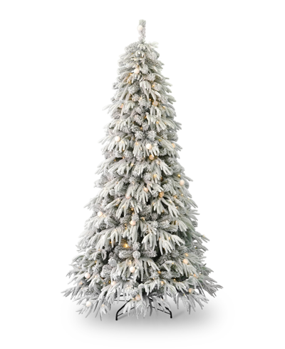 Seasonal Frosted Acadia 7.5' Pre-lit Full Flocked Pe Mixed Pvc Tree With Metal Stand, 3265 Tips, 400 Changing In White