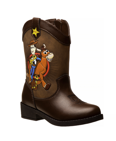 Disney Pixar Kids' Big Boys Toy Story Slip On Light Up Cowboy Boots In Brown
