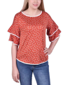 Ny Collection Petite Elbow Sleeve Double Sleeve Top In Rust,ivory