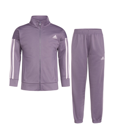 Adidas Originals Kids' Big Girls Long Sleeve Essential Tricot Jacket And Jogger Pants, 2 Piece Set In Shadow Violet