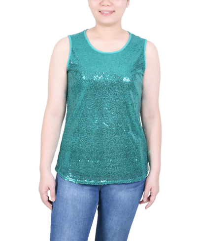 Ny Collection Petite Sleeveless Sequined Tank With Combo Banding Top In Emerald