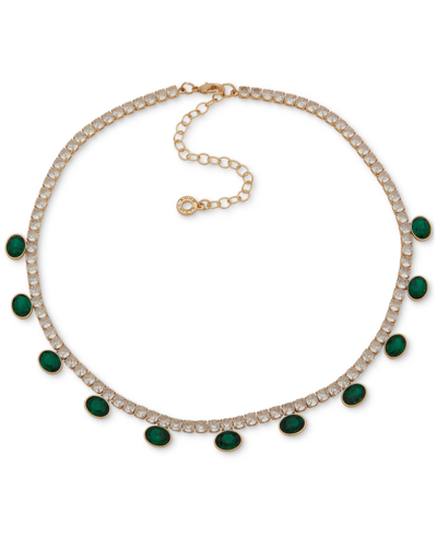 Anne Klein Gold-tone Clear & Color Crystal Statement Necklace, 16" + 3" Extender In Green