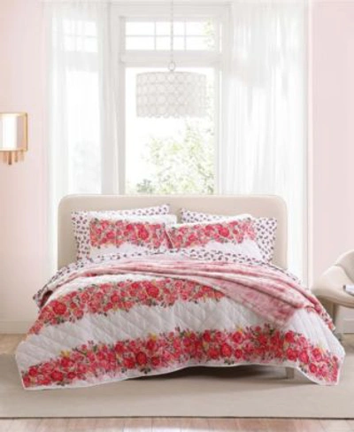 Betsey Johnson Banded Floral Quilt Sets In Peony Pink