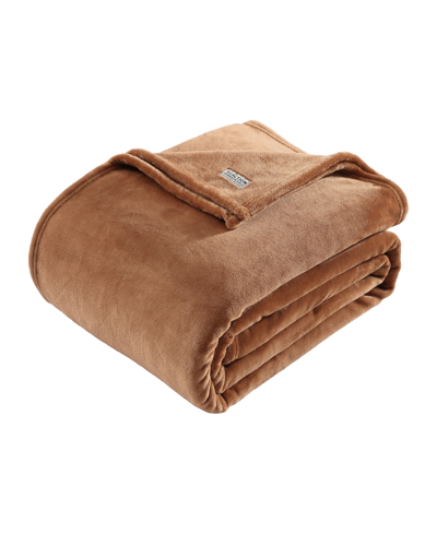 Kenneth Cole Reaction Solid Ultra Soft Plush Fleece Blanket In Ginger Orange