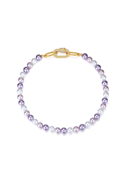 Classicharms Shell Pearl Necklace With Gem-encrusted Carabiner Lock In Purple