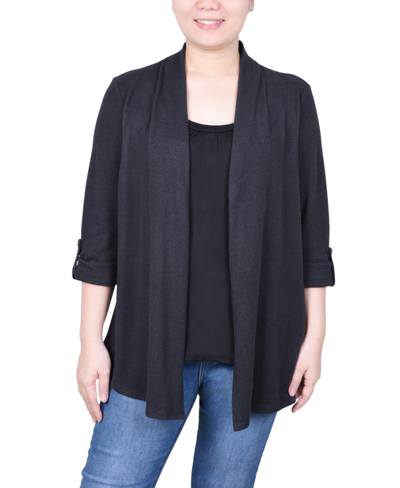 Ny Collection Plus Size 3/4 Sleeve Two In One Top In Charcoal Gray