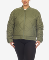 White Mark Women's Lightweight Diamond Quilted Puffer Bomber Jacket In Green