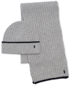 POLO RALPH LAUREN MEN'S CLASSIC RIBBED HAT AND SCARF SET