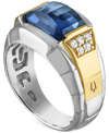 BULOVA MEN'S CLASSIC LAB CREATED SAPPHIRE & DIAMOND (1/4 CT. T.W.) RING IN 14K GOLD-PLATED STERLING SILVER