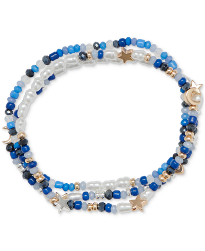 Lucky Brand Two-tone 3-pc. Set Star & Mixed Bead Stretch Bracelets In Two Tone