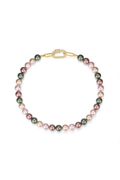 Classicharms Gold Shell Pearl Necklace With Gem-encrusted  Carabiner Lock