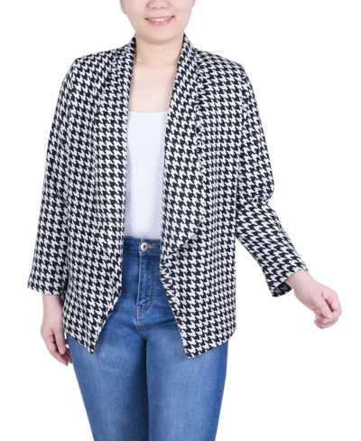 Ny Collection Women's 3/4 Sleeve Shawl Collar Jacket In Black White Houndstooth